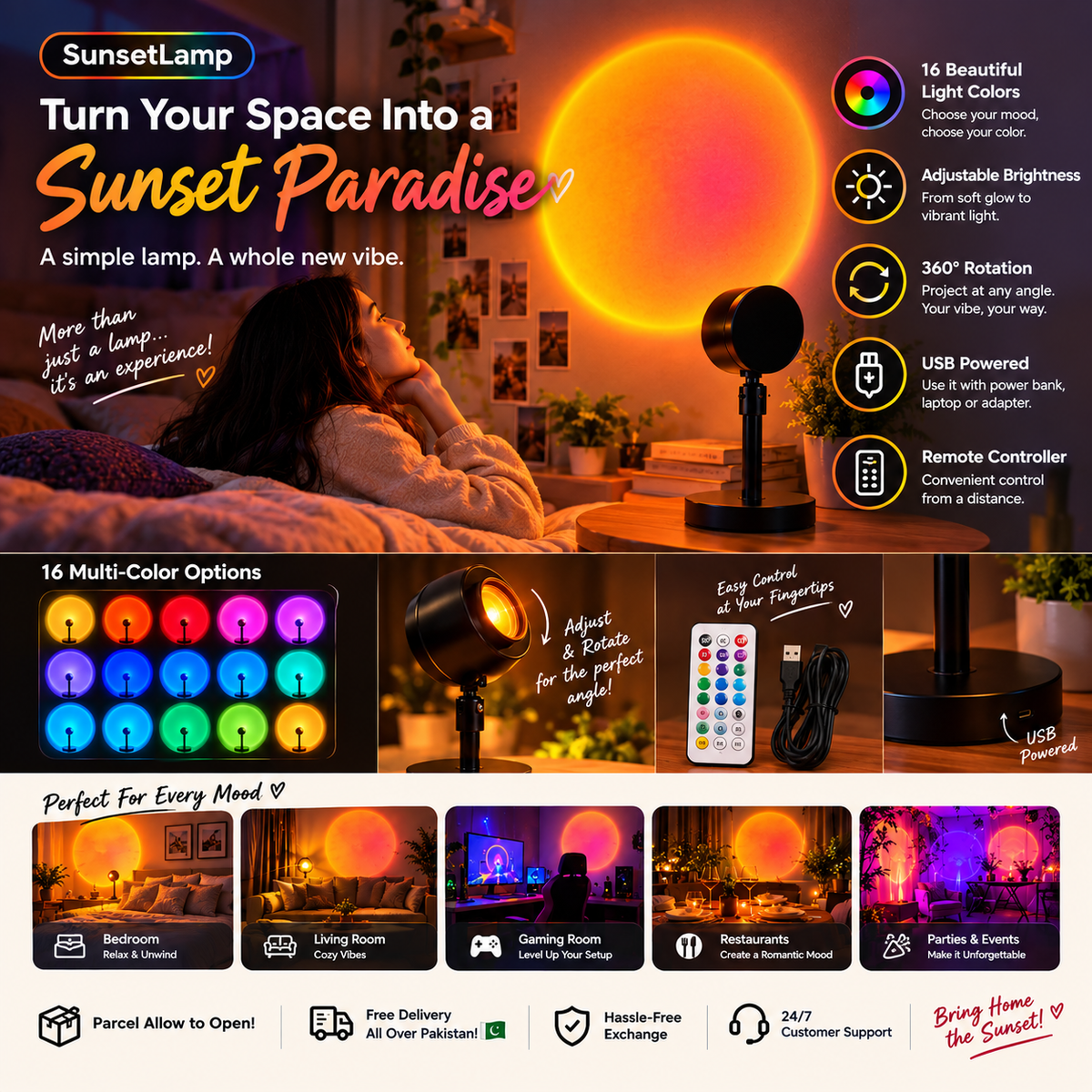 16 Colors Led Sunset Lamp